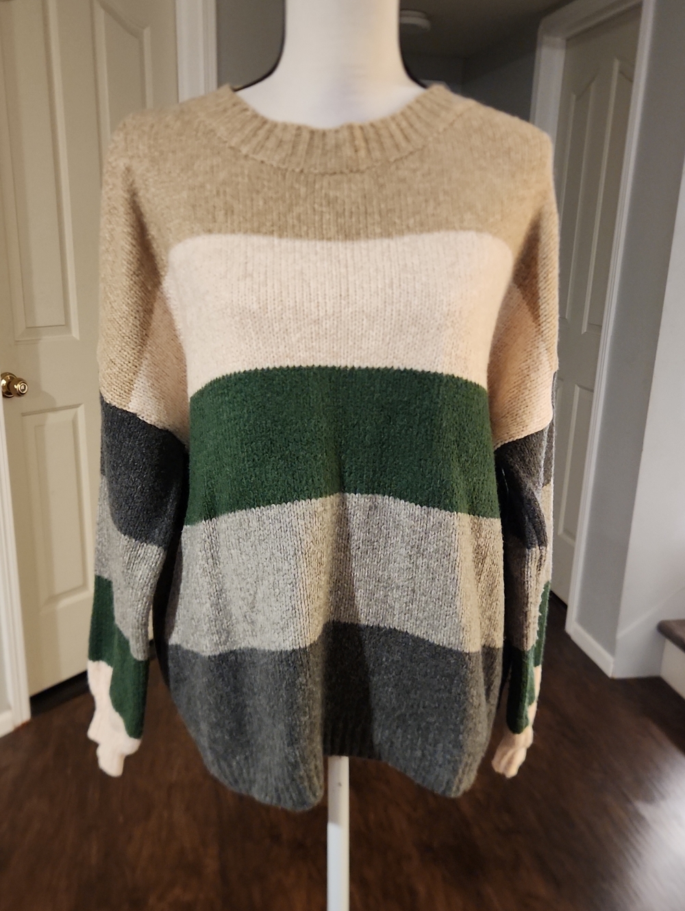 NWOT Listicle Green, Brown, Cream Striped Sweater
